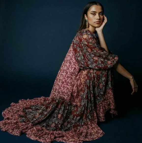 Free People Dresses & Skirts - Free People Estelle Chiffon Bohemian Peasant Maxi